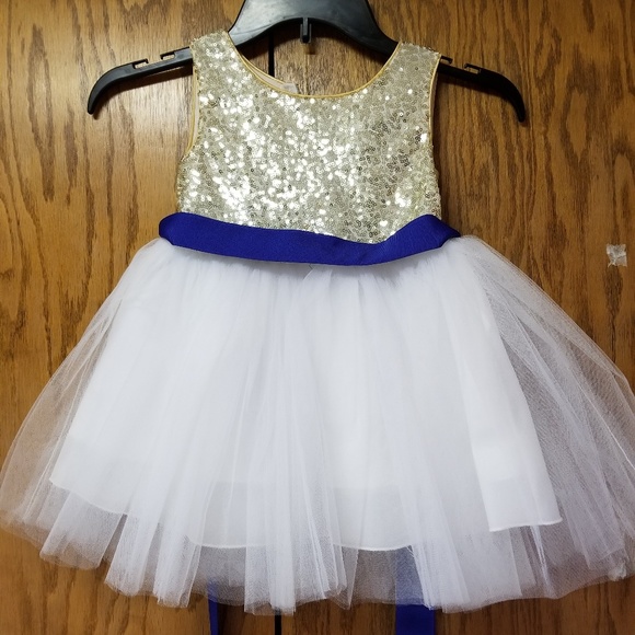 Girls flower girl dress gold and blue - Picture 1 of 2